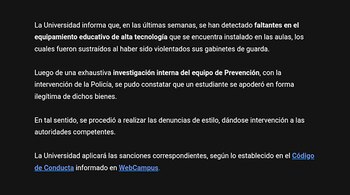 El comunicado de la UADE