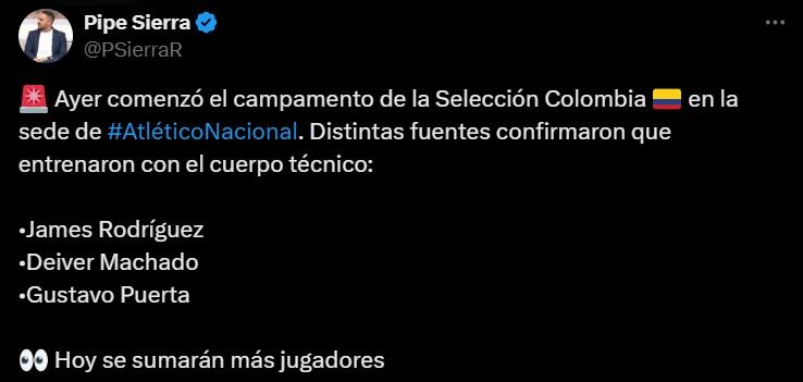 Los primeros jugadores convocados llegaron a Medellín, pero luego se concentrarán en Barranquilla con los demás - crédito @PSierraR/X