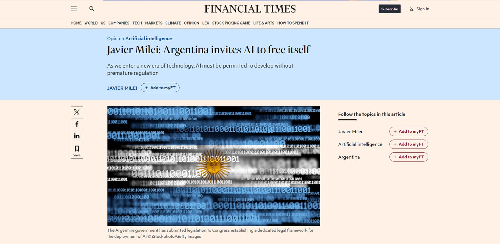 El artículo del Milei en el Financial Times
