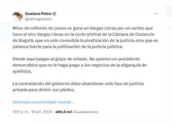 El presidente Gustavo Petro acusó
