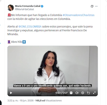 La excongresista María Fernanda Cabal pidió que se investigue y se expulse a observadores electorales internacionales - crédito @MariaFdaCabal/X