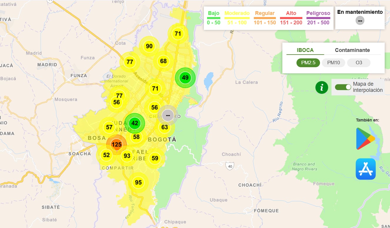 Las partículas más finas están afectando de manera grave a la población vulnerable del sur de Bogotá - crédito captura de pantalla / Iboca