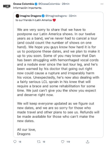 Imagine Dragons canceló su gira