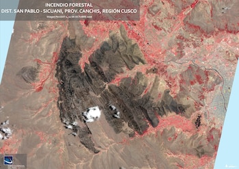PerúSat-1 permite identificar las zonas afectadas en Sicuani. Agencia Espacial del Perú-CONIDA