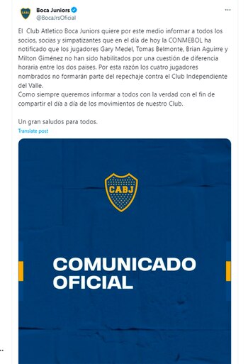 El comunicado de Boca con