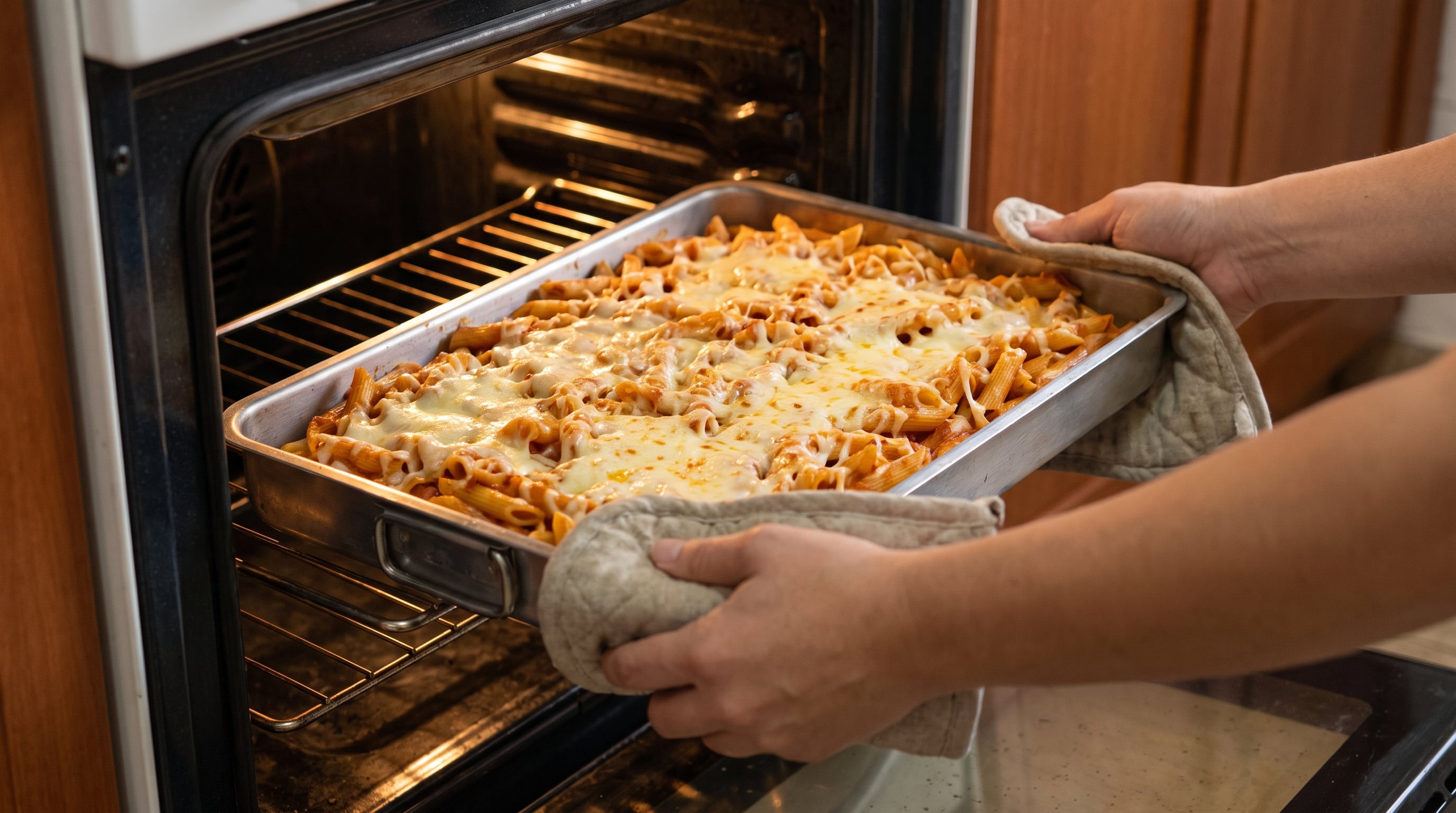 El paso a paso indica hervir la pasta, mezclarla con la salsa y el queso, y llevarla a horno fuerte a 220 grados (Imagen Ilustrativa Infobae)