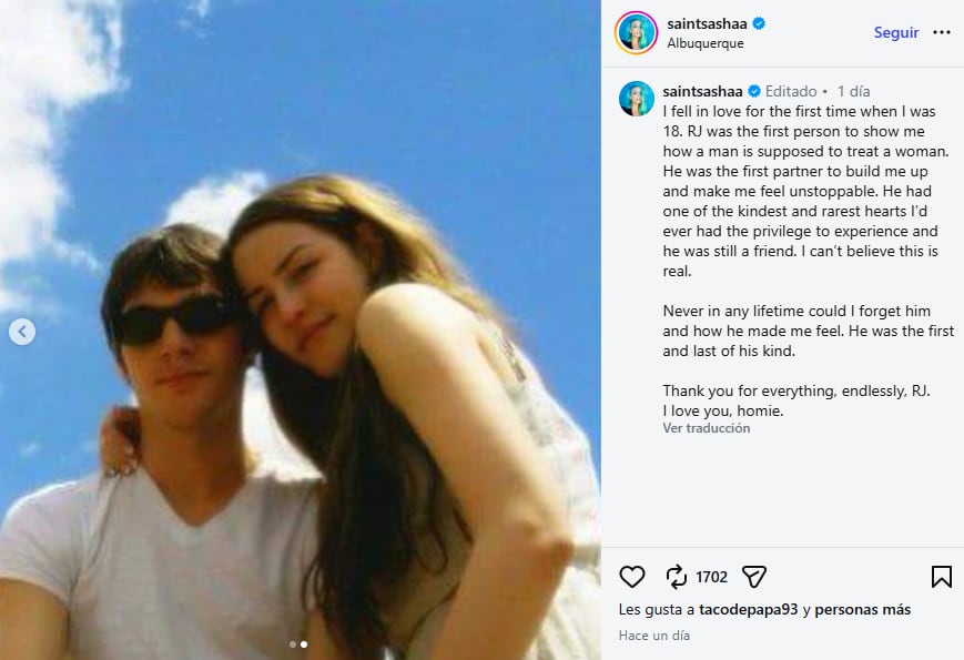 La fotógrafa Saint Sasha publicó un homenaje en Instagram para recordar la relación que mantuvo con el actor. (Instagram/@saintsashaa)