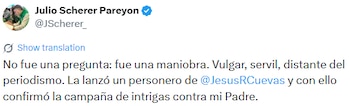 El hijo de Scherer calificó los señalamientos como un ataque sin sustento y de trasfondo político..