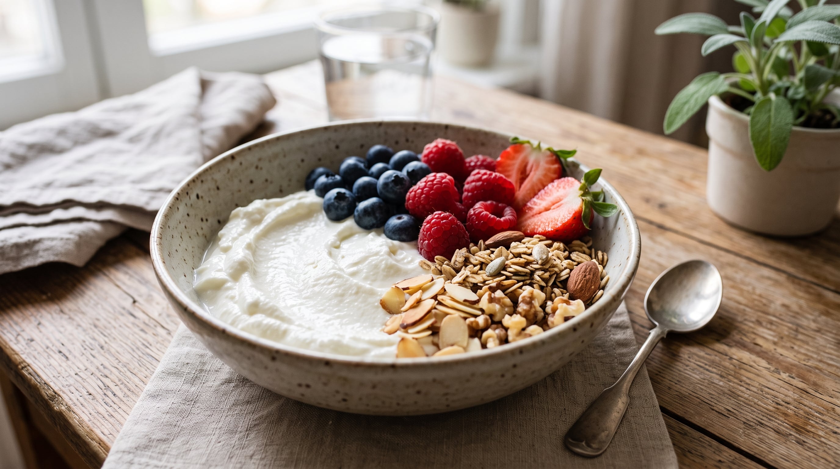El yogur griego natural sin grasa se obtiene al colar el yogur para retirar parte del suero y concentrar su aporte proteico (Imagen Ilustrativa Infobae)