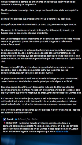 Gustavo Petro aseguró transparencia en adquisiciones estratégicas y rechazó prácticas del pasado - crédito @petrogustavo/X