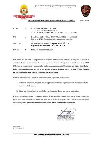 Comunicado del Cuerpo General de