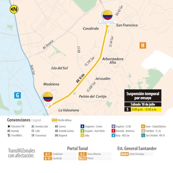 El desfile militar se realizará sobre la avenida Villavicencio, desde el centro comercial Ensueño hasta el barrio Casa Linda, con cierres viales desde la medianoche hasta las 4:00 p. m. - crédito Transmilenio