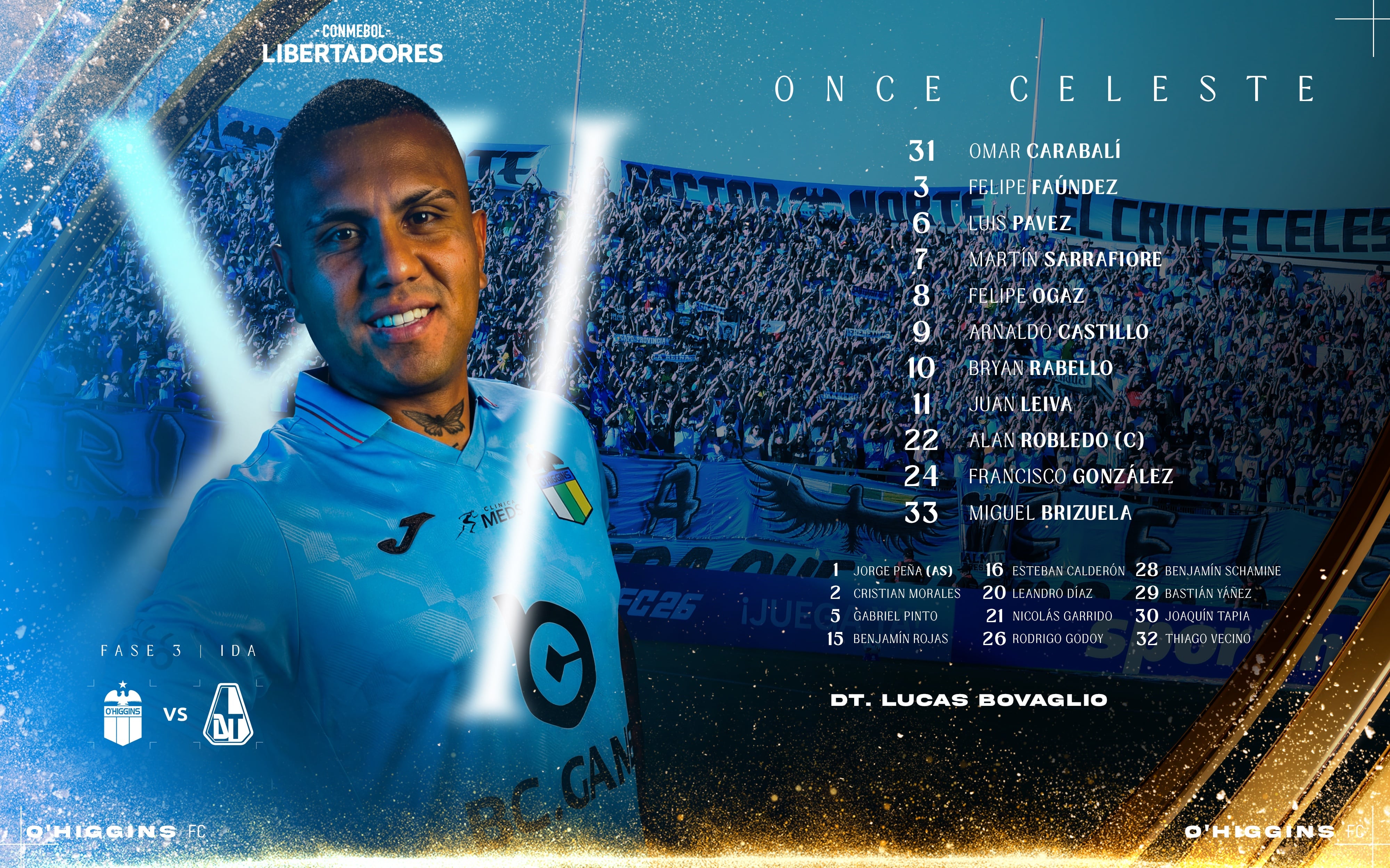 Esta es la alineación de O'Higgins contra Tolima, por la tercera fase previa de la Copa Libertadores - crédito O'Higgins