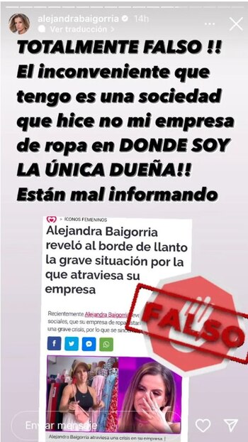 Alejandra Baigorria hace contundente aclaración