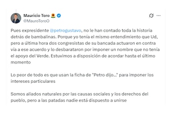 Mauricio Toro le respondió a Gustavo Petro