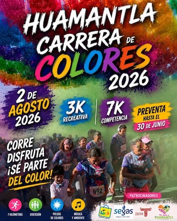 Poster de la Carrera de Colores Huamantla 2026, en Tlaxcala.
Crédito: Meta / Zona T