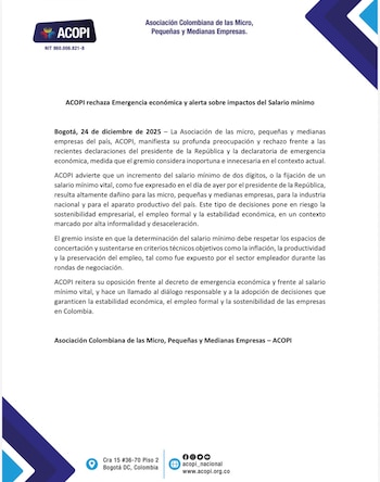 Acopi insiste en que el