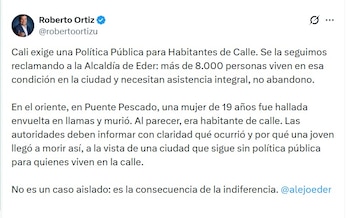 El concejal Roberto Ortiz solicitó la creación de una política pública para la atención de la población en condición de calle - crédito @robertoortizu/X