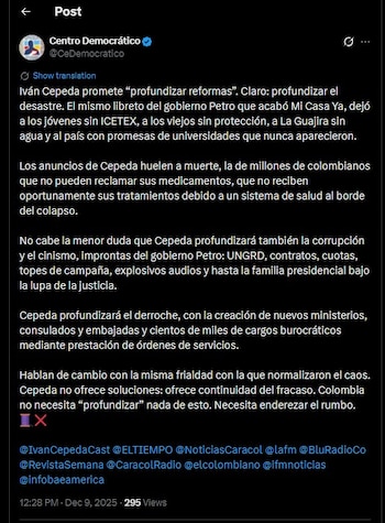 Centro Democrático lanzó duras críticas