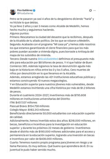 Fico Gutiérrez y su dura respuesta a Gustavo Petro
