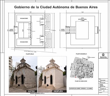 Los planos técnicos y una comparación visual de la bóveda que será licitada para que allí funcione un "gift shop"