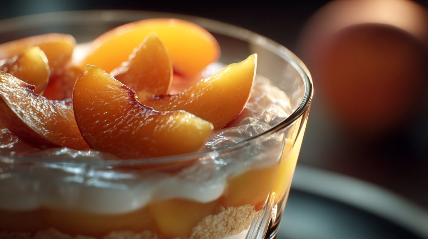 Carlota de durazno con capas cremosas y trozos de fruta, presentada como un postre fresco y casero. — (Imagen Ilustrativa Infobae)