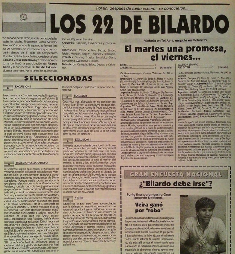 Bilardo dio algunas sorpresas en Italia 90