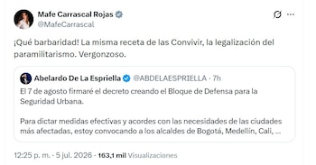 La representante Mafe Carrascal rechazó el decreto que planea firmar De la Espriella el 7 de agosto - crédito @MafeCarrascal/X