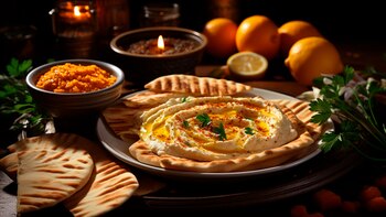 Clásico hummus de garbanzos, cremoso