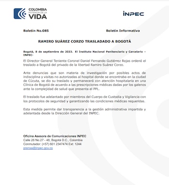 Traslado de Ramiro Suárez Corzo