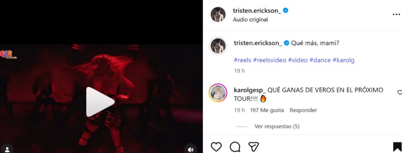El bailarín Tristen Erickson insinúa el posible anuncio del Tropitour de Karol G en sus publicaciones - crédito @tristen.erickson_/ Instagram