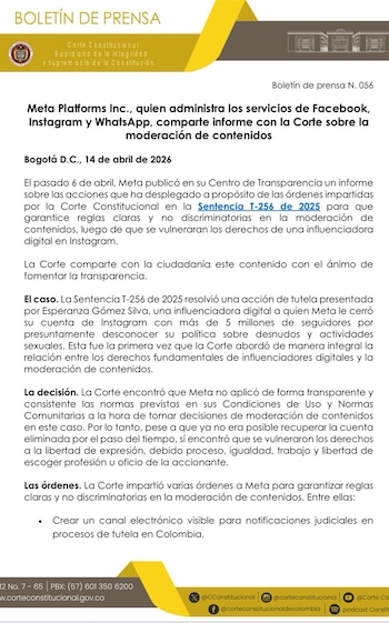 Corte Constitucional reveló las acciones de Meta para proteger a los usuarios colombianos - crédito Corte Constitucional