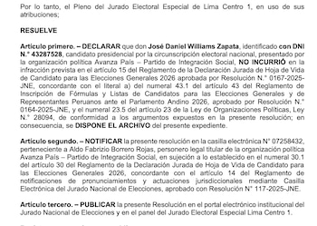 Archivan proceso contra José Williams.