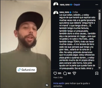Navarone Garibaldi respondió a quienes lo criticaron por pedir donaciones. (Instagram)