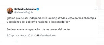 Katherine Miranda cuestionó la elección