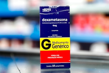 Vista de archivo del fármaco Dexametasona este en una farmacia en Sao Paulo (Brasil). EFE/ Sebastião Moreira