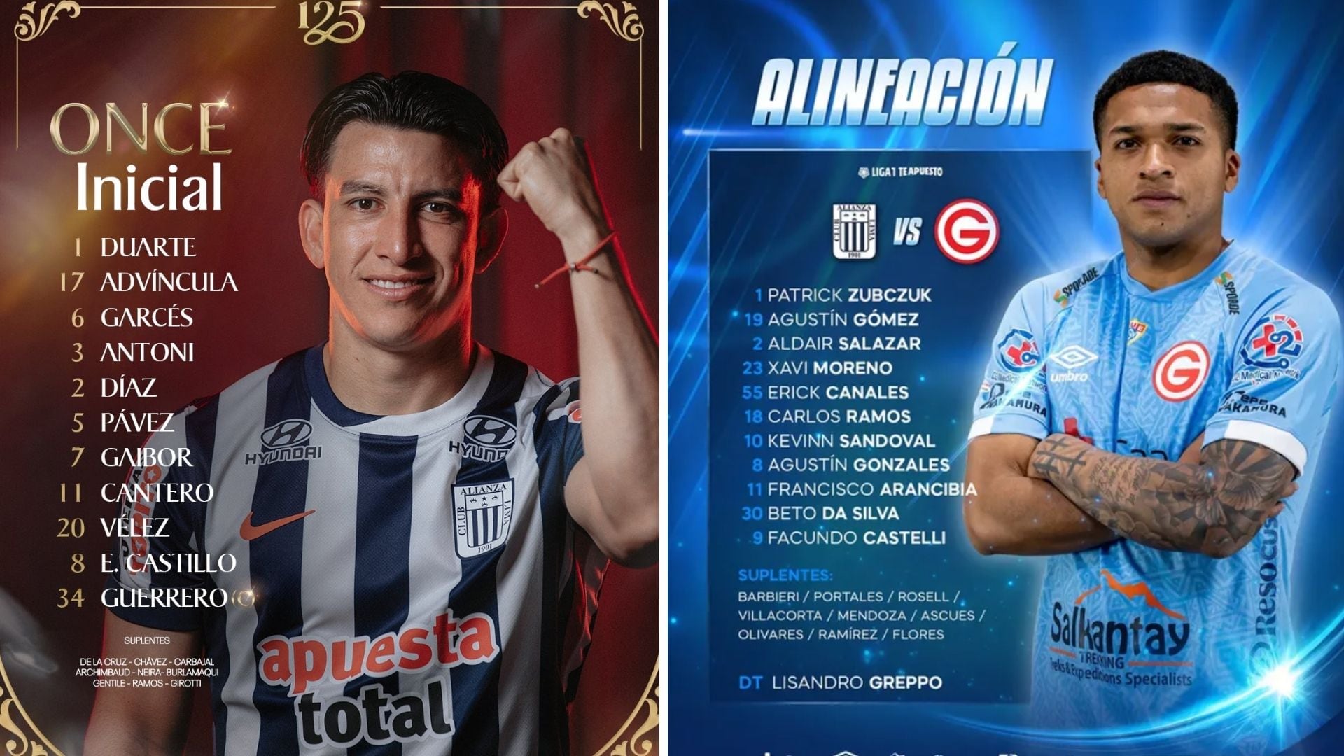 Alineaciones confirmadas en Alianza Lima vs Deportivo Garcilaso. Crédito: RRSS clubes.