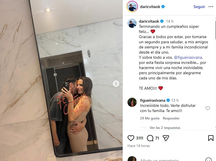 El tierno mensaje de agradecimiento de Darío Cvitanich por su cumpleaños soñado junto a Ivana Figueiras y amigos (Instagram)