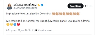 La presentadora aseguró que la selección Colombia merecía ganarle a Portugal - crédito @MONYRODRIGUEZOF/X