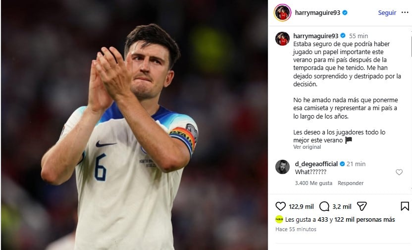 El posteo de Harry Maguire que causó conmoción en Inglaterra (Instagram)