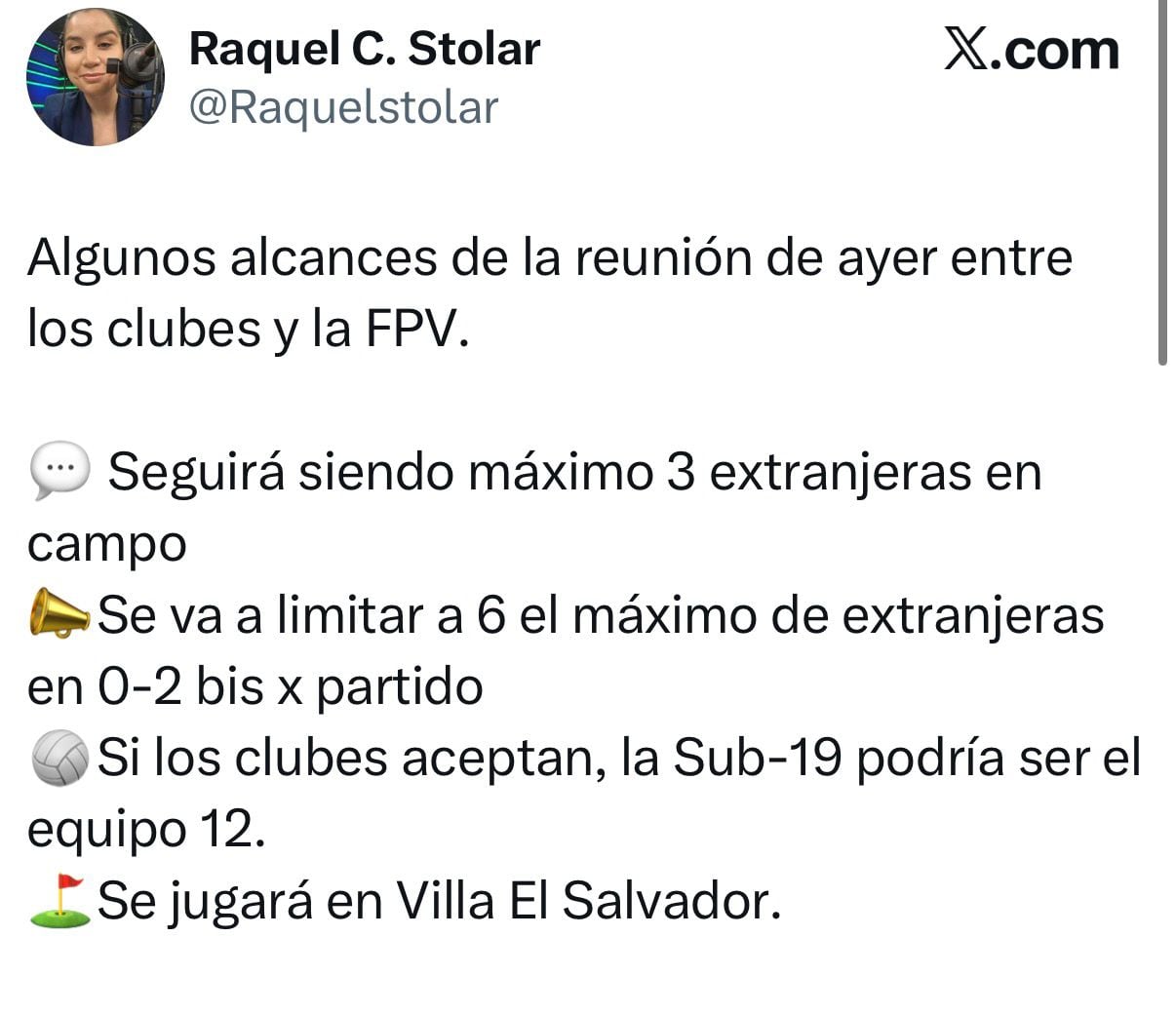 Se permitirá tres extranjeras en campo en Liga Peruana de Vóley 2026/27.