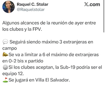 Se permitirá tres extranjeras en campo en Liga Peruana de Vóley 2026/27.