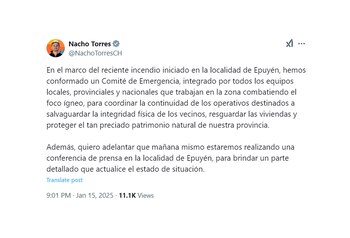 Incendios en Chubut, el comunicado
