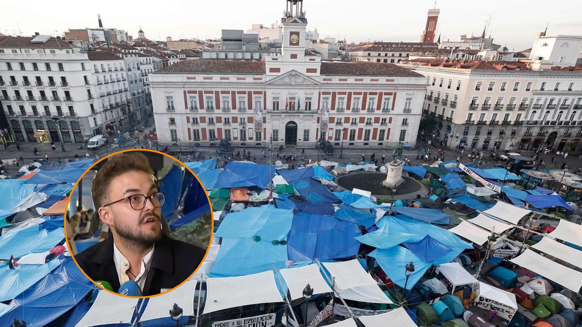 La acampada de Sol no se levantará hasta que se garanticen los derechos de la vivienda, ha explicado su responsable de comunicación, Juan Luis Sánchez. (Montaje Infobae)