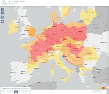 Multitud de avisos rojos activos en Europa. (Meteoalarm)
