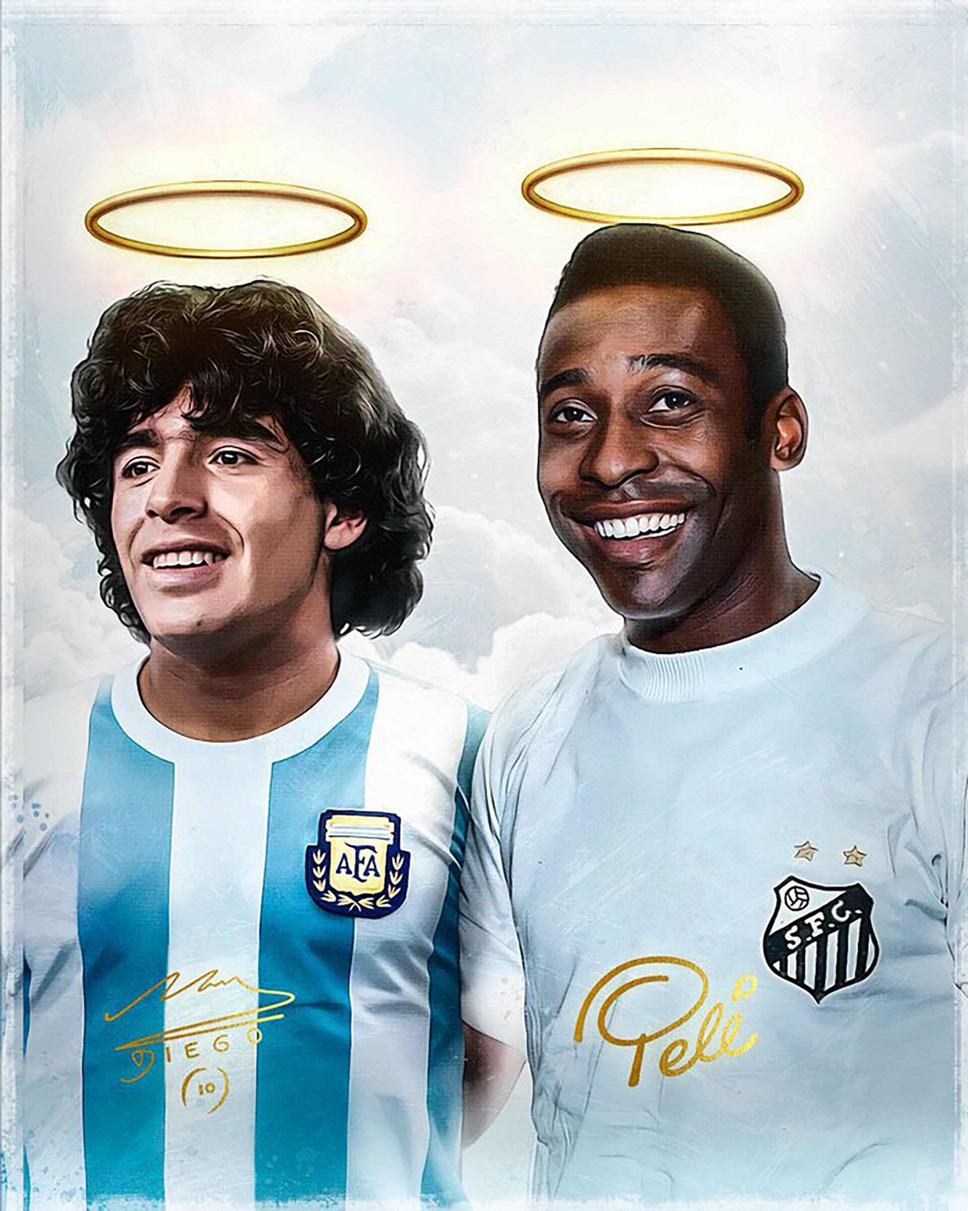 La imagen que posteó el Santos dedicada a Diego, junto a Pelé (Fuente)