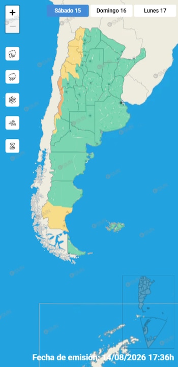 Las alertas meteorológicas por viento y nevadas que emitió el SMN para el sábado