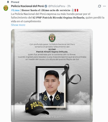 PNP confirma muerte de suboficial que fue arrastrado por el río durante rescate. (Foto: X/@PNP)