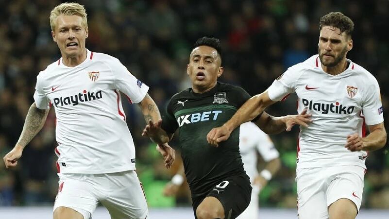 Christian Cueva disputó la Europa League con Krasnodar de Rusia y enfrentó a Sevilla de España. - créditos: EFE