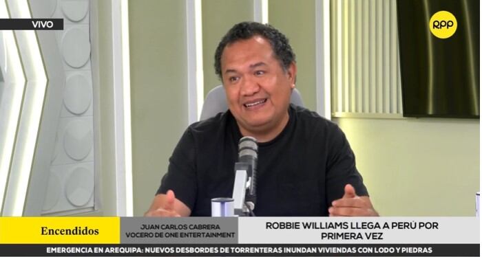 Juan Carlos Cabrera, vocero de One Entertainment, comparte detalles exclusivos sobre la próxima presentación de Robbie Williams en Perú durante una entrevista en vivo. (RPP)